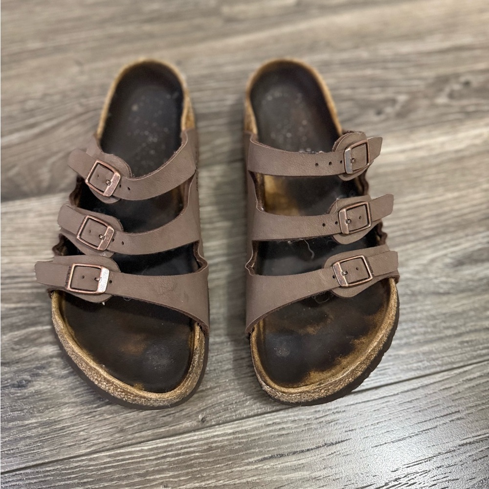 Birkenstock Brown Three-Strap Cork Footbed Sandals - Picture 3 of 4